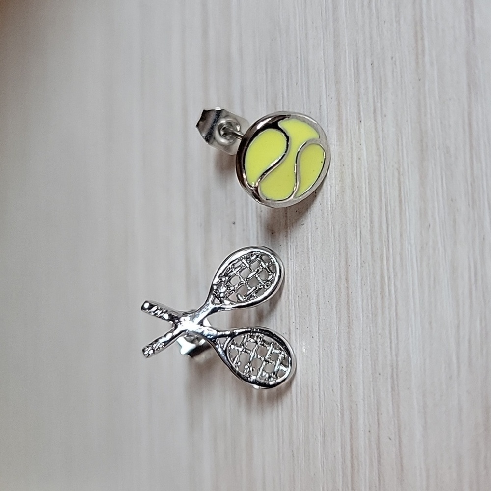 Tennis Racquet and Ball Stud Earrings - Picture 4 of 6